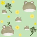 Cute little frog with yellow flower and cloverleaf on pastel background seamless pattern Royalty Free Stock Photo