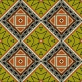 Classic ethic African Fabric Patterns: Green-Orange Watercolor Beauty Royalty Free Stock Photo