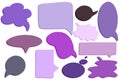 A collection of various speech bubbles in shades of purple, lavender, and magenta is displayed against a white background. Royalty Free Stock Photo