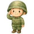 Little Soldier Clipart Watercolor Illustration on a White Background Royalty Free Stock Photo