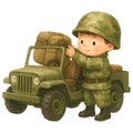 Little Soldier Clipart Watercolor Illustration on a White Background Royalty Free Stock Photo