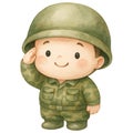 Little Soldier Clipart Watercolor Illustration on a White Background Royalty Free Stock Photo
