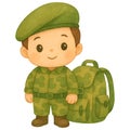Little Soldier Clipart Watercolor Illustration on a White Background Royalty Free Stock Photo