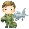 Little Soldier Clipart Watercolor Illustration on a White Background Royalty Free Stock Photo