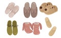 different cozy home slippers in pastel, warm, collection of comfortable indoor shoes isolated on white background Royalty Free Stock Photo