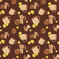 Tea and Lemon Pattern in Warm Brown Shades â Cozy Beverage Seamless Design Royalty Free Stock Photo