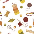 Knitting and Sewing Supplies Pattern â Handicraft and Hobby Seamless Design? Royalty Free Stock Photo