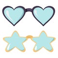 Fun sunglasses illustration in heart and star shapes. Playful design for summer, party, or photo booth themes. Royalty Free Stock Photo