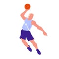 Basketball player. Cool guy make a dunk shoot. Flat with texture vector illustration. Isolated