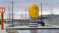 Untitled bronze head sculpture by Jun Kaneko at the end of Gene Leahy Mall in Omaha, Nebraska.