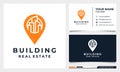 City building pin logo design, architecture or construction design and business card Royalty Free Stock Photo