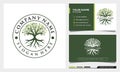 Tree of life logo design, badge nature tree illustration with business card