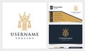 Law firm, attorney, pillar and elegance crown line art style logo design with business card