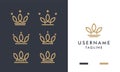Set of royal gold crowns icon and logo design with line art