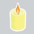 Christmas sticker with burning candle, holiday element ready for print, raster