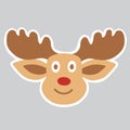 Christmas sticker with deer Ralf head, holiday element ready for print, vector Royalty Free Stock Photo