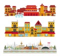 Thailand and building with attractions, landmark, vector illustration