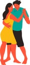 Couple male and female lovers dancing, time together. Vector illustration people cartoon.