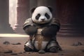 Cute adorable baby panda samurai looking at camera