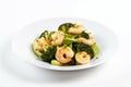 stirfried broccoli and shrimp in plate