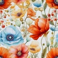 Artistic poppy flowers of red blue orange colors pattern Royalty Free Stock Photo