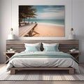 A Window to Paradise: Revel in the Beauty of a Modern Bedroom with Sea View and 3D Rendered Sophistication. AI generated