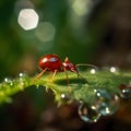 The Elegance of an Ant's Journey on a Green Leaf with a Hovering Bubble.AI generated