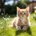 The grace and cuteness of cats on the green lawn A harmonious encounter with nature.AI generated