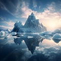 Silent Giants of the Sea: Enchanting Views of Towering Icebergs Floating Serenely on the Mighty Ocean.AI generated