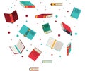 Books with colorful covers and flying