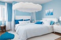 luxury bed room white and blue Royalty Free Stock Photo