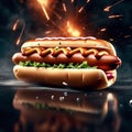 hotdog with ketchup mustard, classic American combination. Cinematic ads