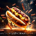 hotdog with ketchup mustard, classic American combination. Cinematic ads