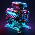 Neon light engine car is a custom car that has been outfitted with neon lights, typically on the undercarriage, wheels, and grille