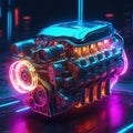 Neon light engine car is a custom car that has been outfitted with neon lights, typically on the undercarriage, wheels, and grille