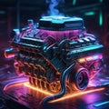 Neon light engine car is a custom car that has been outfitted with neon lights, typically on the undercarriage, wheels, and grille