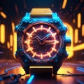 Neon light watch is to display the time & gas-filled tubes glowing Royalty Free Stock Photo
