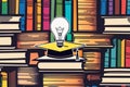 books and bulb, graduate cap