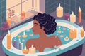 person in a bubble bath, surrounded by soothing candles and calming colors Royalty Free Stock Photo