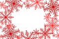 Red snowflakes on white background Christmas card border New year border Royalty Free Stock Photo