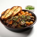 Coq au Vin - A Symphony of Wine-Braised Chicken and Flavors, French Dish, culinary Royalty Free Stock Photo