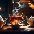 Hot tea is a beverage made by steeping the dried leaves, buds, or twigs of the Camellia sinensis plant in hot water Royalty Free Stock Photo