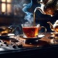 Hot tea is a beverage made by steeping the dried leaves, buds, or twigs of the Camellia sinensis plant in hot water Royalty Free Stock Photo