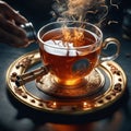 Hot tea is a beverage made by steeping the dried leaves, buds, or twigs of the Camellia sinensis plant in hot water Royalty Free Stock Photo