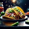 Delicious taco is a perfect balance of flavors and textures, Floating in the air