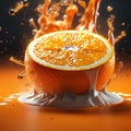 Floating delicious orange juice is a refreshing and invigorating beverage