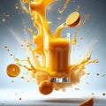 Floating delicious orange juice is a refreshing and invigorating beverage