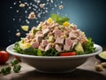 Healthy salad, crisp, vibrant greens, a delightful medley of shredded chicken breast and flaked tuna