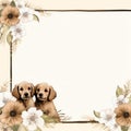 Brown themed flower frame with 2 cute smiling dogs, AI Generated