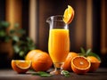 Floating delicious orange juice is a refreshing and invigorating beverage with a bright, citrusy